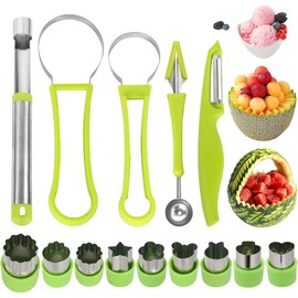 14 Pack Melon Baller Scoop Set - 4 in 1 Stainless Steel Fruit Tool Set Fruit Scooper Seed Remover with Fruit Vegetable Cutter Shapes Set Fruit Peeler for Fruit Slicer Dig Pulp Separator - Color: B