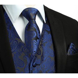 Hisdern Men's Floral Wedding Waistcoat, Tie and Handkerchief Set, Jacquard Waistcoat Suit Set