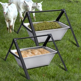 PKNYBZH 2 Pack Heavy-Duty Livestock Feeder Trough, Stainless Steel Goat Feeder Supplies and Large Capacity Goat Hay Feeder for for Sheep, Horses, Hogs