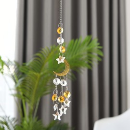 Suncatcher Sparkling Crystal Star Moon Window Entrance Decoration Good Luck Pendant Popular Crystal Glass Suncatcher Kit Love, Feng Shui Enhancement Hanging Window/Entrance/Entry/Car Interior
