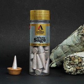 The Aroma Factory Incense Dhoop Cone White Sage (100% Herbal Leaves Healing & 0% Charcoal) 1 Bottle x 30 Cones