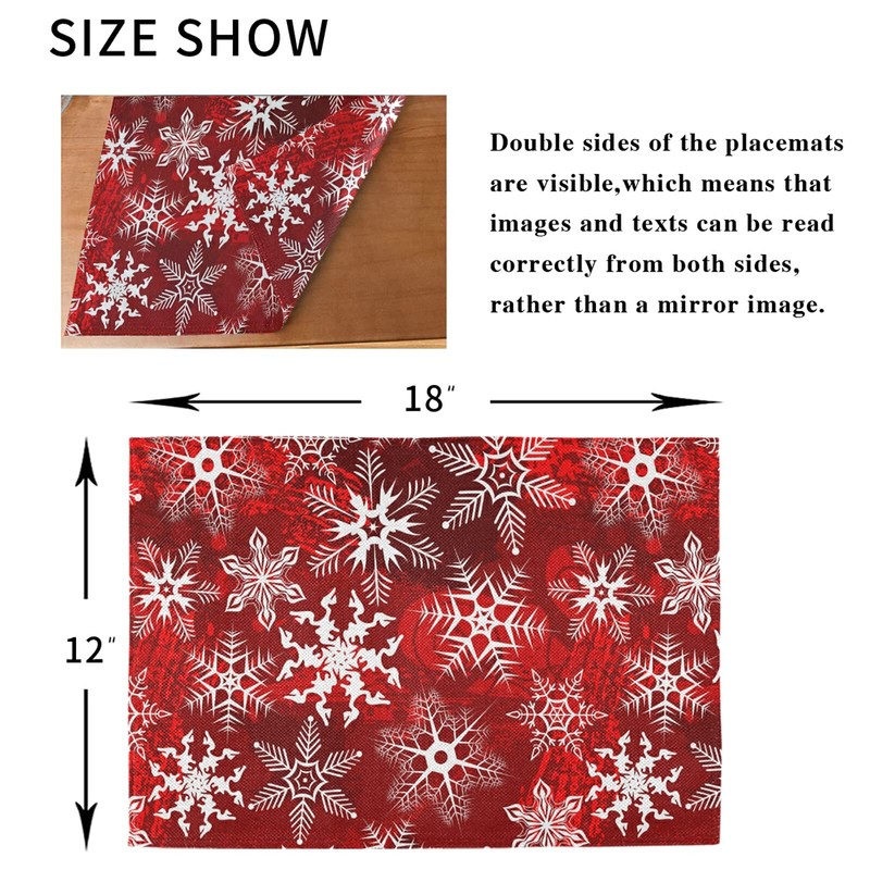 Christmas Placemats Set of 6 Christmas Red Pattern With Snowflakes