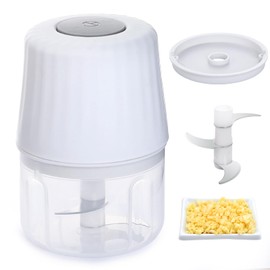 CHIDOYII 250ML Electric Garlic Chopper，Cordless Mini Food Processor with Separation Partition，3-Leaf Blade Small Vegetable Chopper For Onion, Chili, Ginger（White）