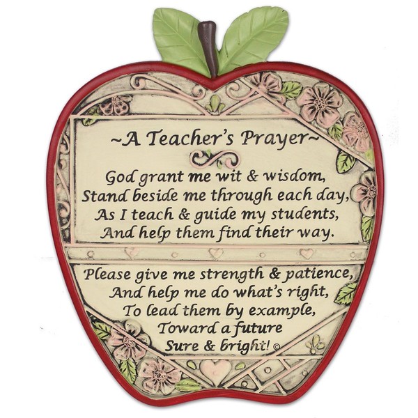 Banberry Designs Teacher Apple Plaque - A Teacher's Prayer - End of School Year Thank You Gift Brown 7 Inch