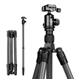 TONYBOO Carbon Fiber Tripod with 360° Ball Head, 63" Lightweight Travel Camera Tripod, 2-in-1 Compact Monopod Stand for DSLR, Heavy Duty Professional Shooting Tripod for Outdoor Hiking Photography