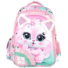 Girls Backpack Cute Cat Backpack for Girls Kids Kawaii for Preschool Elementary Kindergarten, Pink Color, Large Capacity,16 Inch