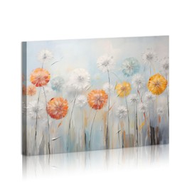 DEORAIO Dandelion Canvas Wall Decor Floral Painting White Bloosom Artwork for Living Room Bedroom Bathroom Home Office Decor Framed Ready to Hang 12x16 inches