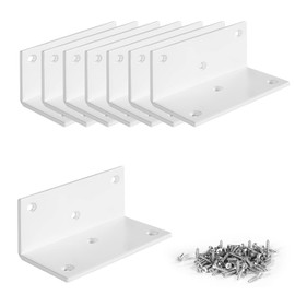 8 PCS Iron 4 Inch L Right Angle Bracket with Screws, 4" x 2" x 2" Metal Joint Bracket 90 Degree Corner Brace for Wood Bookshelf Furniture Cabinet, Thickness 3 mm Heavy Duty White Brackets