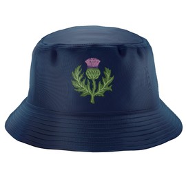 Purple Print House Embroidered Scottish Thistle Bucket Hat Unisex Scotland Rugby Football Country Him Her Recycled Hat, L, Navy