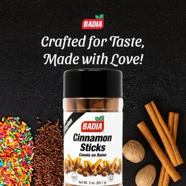 Badia Cinnamon Sticks, 3 oz – Sweet and Warm Aromatic Whole Cinnamon Spice – Natural, Gluten Free, Kosher, and No MSG