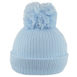 Faith & Sarah Kids Baby Pom Pom Hat Boy Girl - Fleece Lined Beanie Cap- Knitted Baby Bobble Hats Blue 3-6 Months