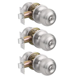 Probrico 3 Pack Interior Door Knobs Brushed Nickel Door Lock for Bedroom Door Knobs Indoor Bed/Bath Door Handle with Lock for Privacy,Interior Door Knobs for Both Left and Right Handed Doors