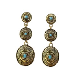 Vintage Western Earrings Boho Turquoise Silver Drop Dangle Stud, Country Concert Western Outfit Gold Oval Retro Cowgirl Earrings for Women Jewelry Gift (Gold)