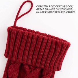 Spencer 18 Inches Knit Christmas Stocking Large Size Knitted Xmas Stocking Gifts Cable Knitted Stockings Fireplace Hanging Stockings for Family Holiday Xmas Party Decorations (Burgundy)