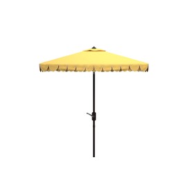SAFAVIEH 7.5ft Outdoor Patio Umbrella, Square, Valance, Yellow & White, Auto Crank Tilt, UV Resistant for Deck, Backyard, Poolside (PAT8406B)