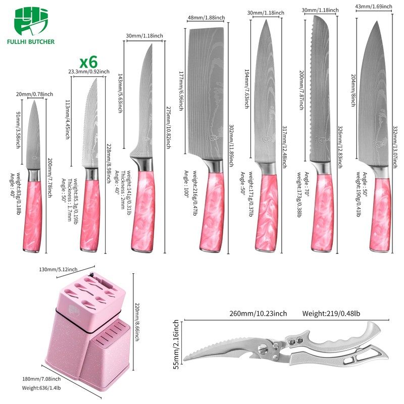 FULLHI 14pcs Block Knife Set, Chef's Knife Steak Knives Set