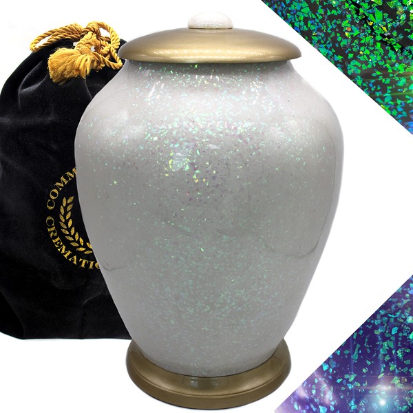 White Sparkling Cremation Urns for Human Ashes Adult Male for Funeral or Home and Cremation Urns for Ashes Adult Female XL, Large & Small- Urns for Mom & Urns for Dad Urns for Ashes
