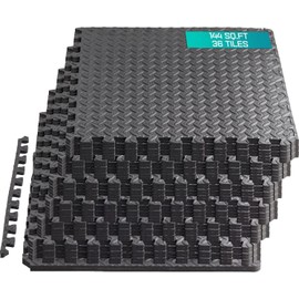 Yes4All Interlocking Foam Tiles, Non-Slip Foam Floor Tiles for Home Gym- Black, 36 Tiles 24"x 24"x 7/16" Cover 144 Sqft