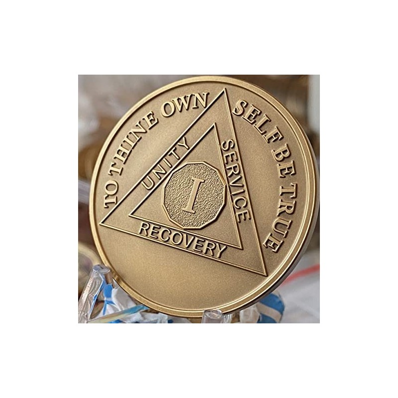1 Year AA Medallion Premium Bronze Serenity Prayer Sobriety Chip