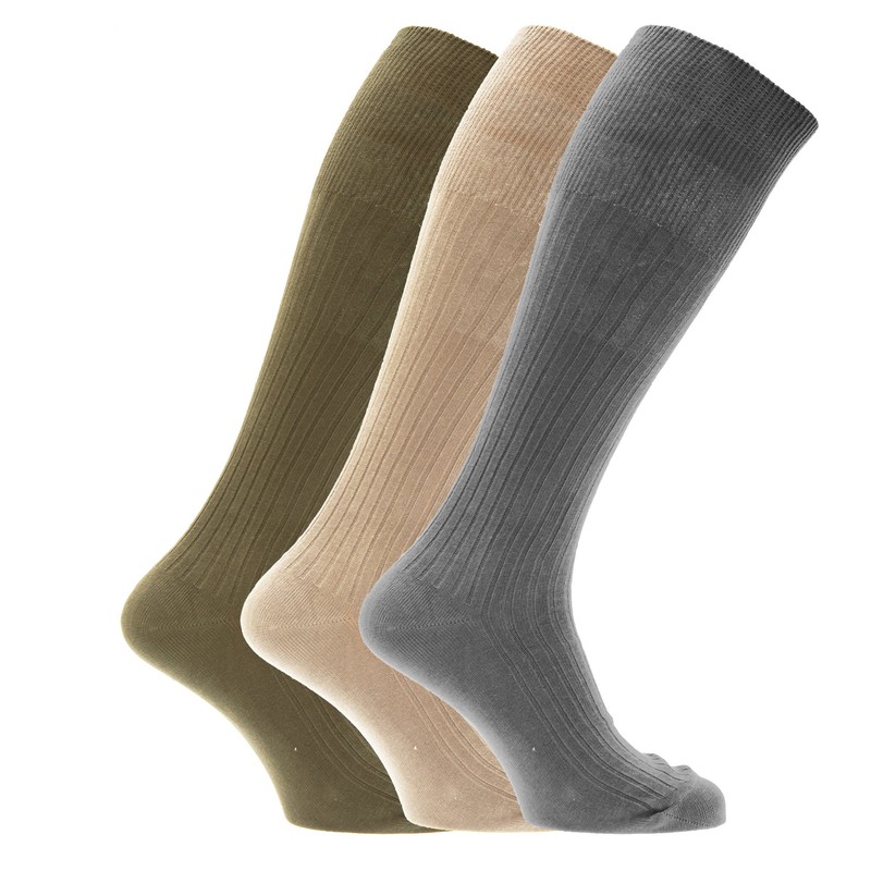 Mens ribbed knee high 100% cotton socks (Pack of 3)