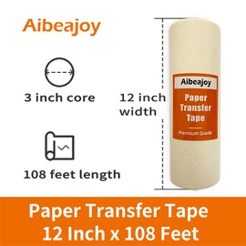 Aibeajoy 12inchx108feet Paper Transfer Tape Masking Tape,Medium to high Viscosity. Great for Decals, Signs, Wall Words and More.