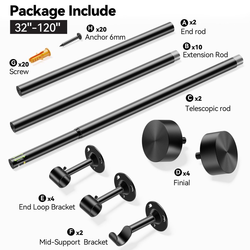 YaFex 2 Pack Heavy Duty Curtain Rods 32-120 Inch, 1