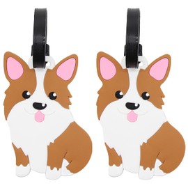 Cute Corgi Travel Luggage Tags for Suitcase 2pcs Stainless Adjustable Steel Loop with ID Card