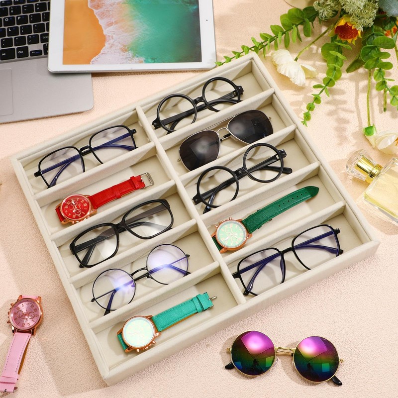 Batiyeer Sunglasses Organizer Storage Tray 10 Grids Eyewear Watch Holder
