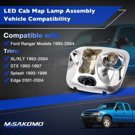 F37Z-13776-B LED Interior Dome Light Assembly Compatible with Ford Ranger (1993-2004) | Overhead Roof Headliner Map Lamp Replacement for F37Z13776B | w/o Cover