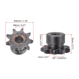 sourcing map Sprocket with 9 Teeth Type B Single Strand 3/8 Inch Pitch 8 mm Bore A3 Carbon Steel for ISO 06B