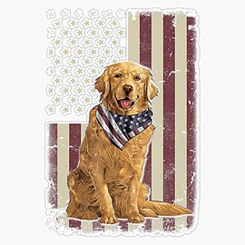 HOF Trading Golden Retriever American Flag Bandana 4Th of July Vinyl Sticker Waterproof Decal Laptop Wall Window Bumper Sticker 5"
