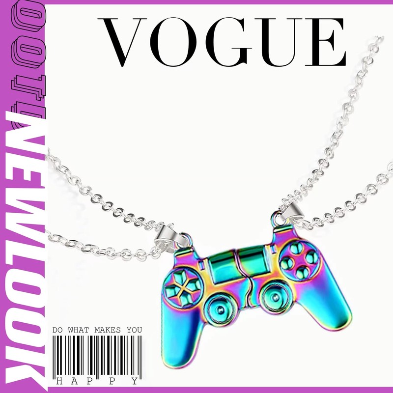 GAUEIOUR Game Controller Necklaces,Magnetic Couple Necklaces, 2-Pack Split Magnetic Colorful