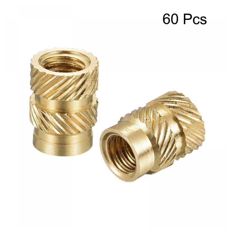 TOP-VIGOR 60Pcs M4 Threaded Knurled Insert Nuts, M4 x 8mm
