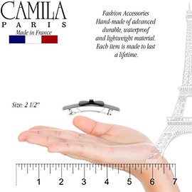Camila Paris CP3371 - Pinza francesa para el pelo para niñas, hecha a mano en gris y negro, fuerte agarre para mujeres, antideslizante y duradero, acc