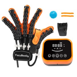 FocuBoody Rehabilitation Robot Gloves Equipment for Stroke Recovery, Hand Strength Exercise, and Adaptive Training Hemiplegic Finger with USB Chargeable Orange(Size Large) Left Hand