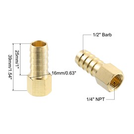 sourcing map Brass Hose Barb Fitting, 1/2" Barb x 1/4" NPT Female Brass Barb Pipe Fitting Adapter for Connect Pipes Mechanical Devices Plumbing Equipment
