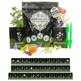 Tactiko Survival 40 Medicinal & Tea Herb Seeds Variety Pack, Indoor & Outdoor Herbal Garden Kit, USA Grown Heirloom Non-GMO, Herbal Seeds for Teas, Resealable Mylar Bag for Long-Term Storage