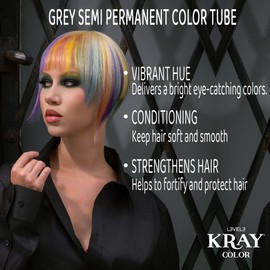 Level 3 Kray Semi Permanent Hair Color - Semi Permanent Hair Dye with Aloe Vera - Grey