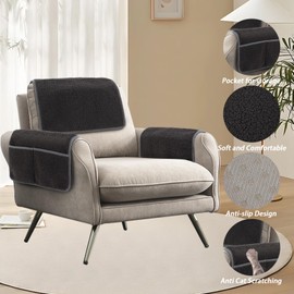 Niuoppy Armrest Cover, Headrest Cover for Recliner Sofa 3pcs Fleece Armchair Slipcover, Nonslip Recliner Chair Covers Furniture Protector for Pets (Dark Grey, 1 Seater)