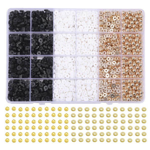 PIPIDREAM 3000PCS Black White Clay Bead Bracelet Kit，Friendship Bracelet Making Kit with Gold Beads Clay Bead Bracelet Jewelry Making Kit