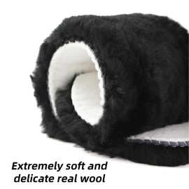 ISQFIQ Warm Sheepkin Insoles, Real Wool Innersoles for Men Women, Fleece Thermal Fur Insoles, Thick Lambswool Inner Soles for Boot, Wellington, Slippers(Black, UK 4)