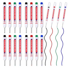 BetterJonny 16Pcs Deep Hole Marker Pens, 20mm Long Head Deep Hole Marker Carpenters Pen Hole Marker Tool for Architect Carpenter Permanent Marking of Hard to Reach Areas 4 Color(Black Blue Red Green)
