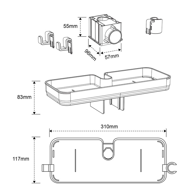 Rainsworth Shower Shelf, No Drilling, White, Tool-Free Installation, Height-Adjustable Shower