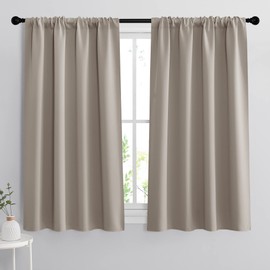 RYB HOME Short Curtains 45 inches, Durable Room Darkening Small Window Treatment Energy Smart Privacy Draperies for Basement Bathroom Bedroom, Sand, Width 42 inch x Length 45 inch, 2 Panels Set