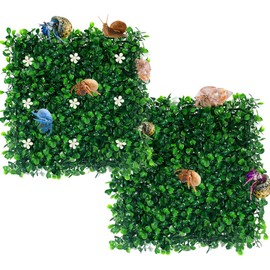 HyzaPhix 2pcs Hermit Crab Climbing Toys,10x10 Inch Faux Grass Mat Reptile Plants Artificial Boxwood Panels Reptile Tank Accessories for Bearded Dragon Lizard Terrarium Decor (Green)