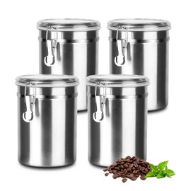 Coffee Canister 4 Pcs Stainless Steel Food Container with Clear Lids Airtight Container Stackable Canisters Kitchen Pantry Storage for Cereal, Snacks, Candy, Herbs, Spices, Sugar, Tea (1.8L Silver-4)