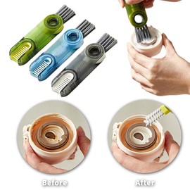 3 in 1 Multifunctional Cleaning Brush, 3 in 1 Cup Lid Cleaning Brush Set, Cups Cleaning Brush, for Cleaning Cup Mouth and Bottle (Grey)