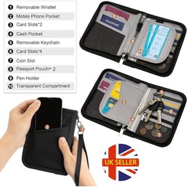 Passport Holder Travel Wallet, For 2 Passports, Small Passport Bag, Double, Dual, A5, Document Folder, Case, Purse, RFID Blocking, Holiday, Waterproof Organisers, Travel Accessories, Black, UK BCL
