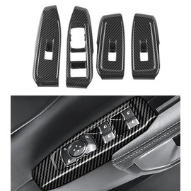 Window Lift Switch Panel Cover Trim Compatible with 2024 2025 Ford Ranger XL XLT Lariat Raptor SuperCrew, Door Window Lock Switch Cap Trim Cover Decoration Interior Accessories(Carbon Fiber Look)