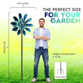 PROMISED FARM Wind Spinners - Decorative Garden Whirligigs - Durable Metal Flower Art - Ideal for Yard Decor and Gifts - Outdoor Accessories - Designed for Patios & Landscapes - Blue